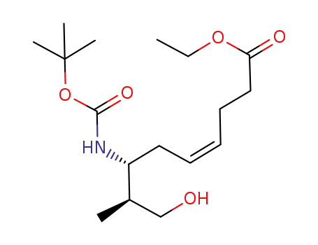 Molecular Structure of 922493-53-6 (4-Nonenoic acid,
7-[[(1,1-dimethylethoxy)carbonyl]amino]-9-hydroxy-8-methyl-, ethyl ester,
(4Z,7R,8S)-)