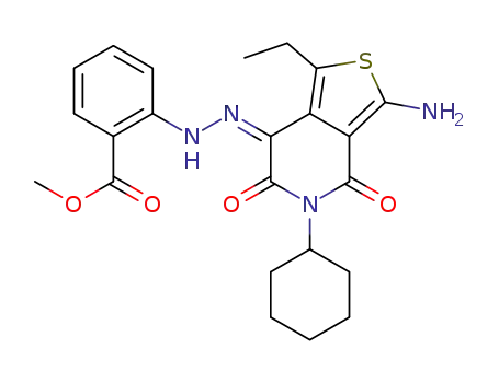 (7Z)-2-[2-(3-amino-5-cyclohexyl-1-ethyl-4,6-dioxo-5,6-dihydrothieno[3,4-c]pyridine-7(4H)-ylidene)hydrazinyl]benzoic acid methyl ester