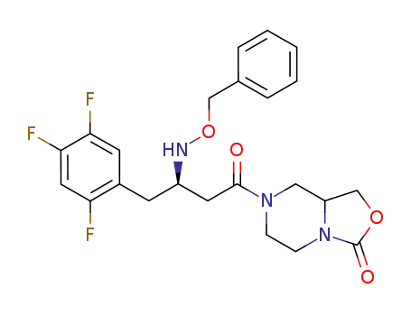 Molecular Structure of 1256815-23-2 ((3R)-3-(benzyloxyamino)-1-[hexahydro-3-oxo-oxazolo[3,4-a]pyrazin-7(8H)-yl]-4-(2,4,5-trifluorophenyl)butan-1-one)
