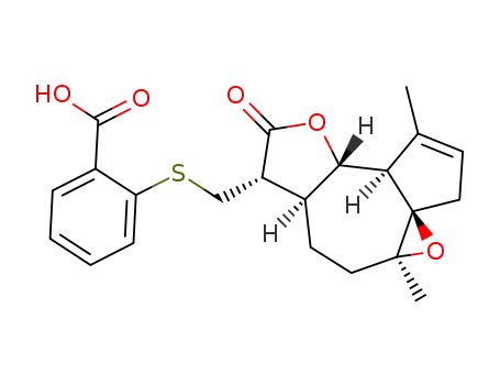 Molecular Structure of 1370045-04-7 (2-({[(3aR,4aS,6aS,7S,9aS,9bR)-1,4a-dimethyl-8-oxo-4a,5,6,6a,7,8,9a,9b-octahydro-3H-oxireno[8,8a]azuleno[4,5-b]furan-7-yl]methyl}thio)benzoic acid)