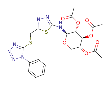 Molecular Structure of 1231978-04-3 (5-(1-phenyl-1H-tetrazol-5-ylsulfanylmethyl)-N-(2,3,4-tri-O-acetyl-β-D-xylopyranosyl)-1,3,4-thiadiazol-2-amine)
