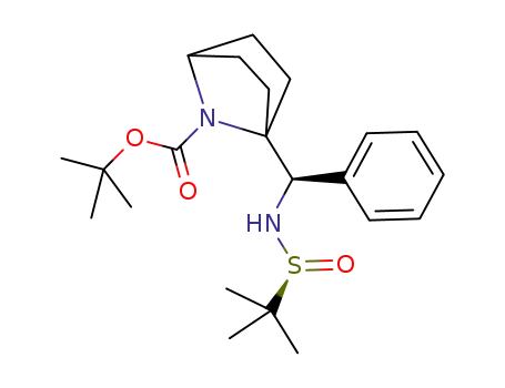Molecular Structure of 1262285-95-9 (tert-butyl 1-((R)-((S)-1,1-dimethylethyl-sulfinamido)(phenyl)methyl)-7-azabicyclo[2.2.1]heptane-7-carboxylate)