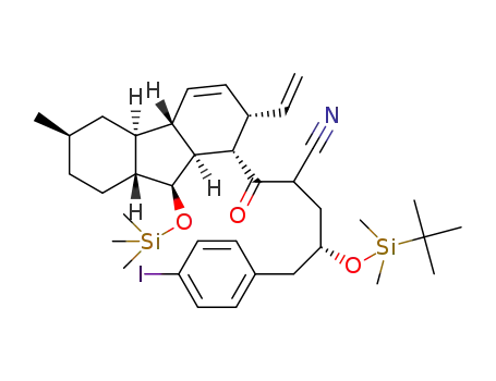 (4S)-4-((tert-butyldimethylsilyl)oxy)-5-(4-iodophenyl)-2-((1S,2S,4aS,4bS,6R,8aR,9S,9aS)-6-methyl-9-((trimethylsilyl)oxy)-2-vinyl-2,4a,4b,5,6,7,8,8a,9,9a-decahydro-1H-fluorene-1-carbonyl)pentanenitrile