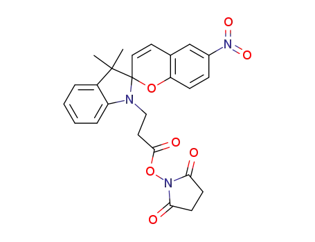 Molecular Structure of 153711-72-9 (N-succinimidyl-3-[3,3-dimethyl-6'-nitrospiro[2'H-chromene-2,2'-(2,3-dihydro-1H-indole)]-1-yl]-propionate)