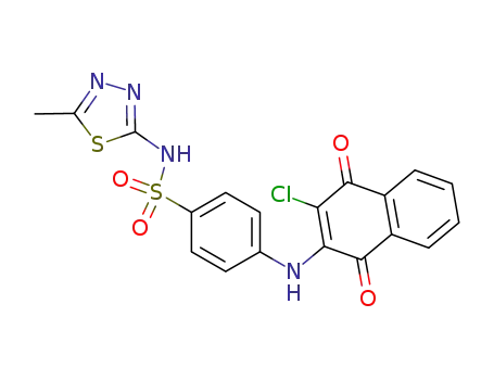 Molecular Structure of 1204290-30-1 (4-(3-chloro-1,4-dioxo-1,4-dihydronaphthalen-2-ylamino)-N-(5-methyl-1,3,4-thiadiazol-2-yl)benzenesulfonamide)