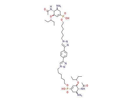1,4-bis[1-(hex-1'-yl [(3R,4R,5S)-4-acetamido-5-amino-3-(1-ethylpropoxy)-1-cyclohexene-1-phosphonic acid])-1H-1,2,3-triazol-4-yl]-benzene