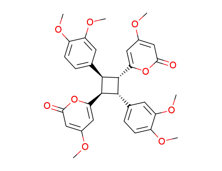Molecular Structure of 194160-43-5 (6,6'-(2,4-bis(3,4-dimethoxyphenyl)cyclobutane-1,3-diyl)bis(4-methoxy-2H-pyran-2-one))