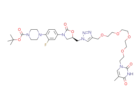 (R)-tert-butyl 4-(2-fluoro-4-(5-((4-(13-(5-methyl-2,4-dioxo-3,4-dihydro pyrimidin-1(2H)-yl)-2,5,8,11-tetraoxatridecyl)-1H-1,2,3-triazol-1-yl)methyl)-2-oxazolidin-3-yl)phenyl)piperazine-1-carboxylate