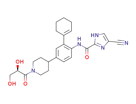 Molecular Structure of 885692-72-8 (4-cyano-1H-imidazole-2-carboxylic acid {2-cyclohex-1-enyl-4-[1-(R)-(+)-(2,3-dihydroxypropionyl)piperidin-4-yl]phenyl}amide)