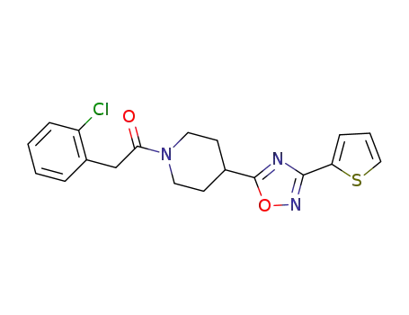 Molecular Structure of 1001468-54-7 (2-(2-chloro-phenyl)-1-[4-(3-thiophen-2-yl-1,2,4-oxadiazol-5-yl)-piperidin-1-yl]-ethanone)