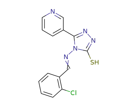 Molecular Structure of 89814-06-2 (3H-1,2,4-Triazole-3-thione,
4-[[(2-chlorophenyl)methylene]amino]-2,4-dihydro-5-(3-pyridinyl)-)