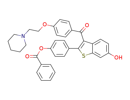 Molecular Structure of 1248544-66-2 (4-(6-hydroxy-3-(4-(2-(piperidin-1-yl)ethoxy)phenylcarbonyl)benzo[b]thiophen-2-yl)phenyl benzoate)