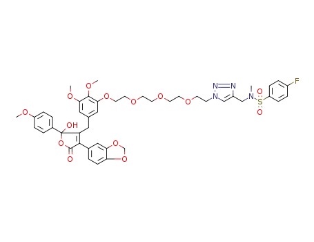 N-[-1-(2-{2-[2-(2-{5-[4-benzo[1,3]dioxol-5-yl-2-hydroxy-2-(4-methoxyphenyl)-5-oxo-2,5-dihydrofuran-3-ylmethyl]-2,3-dimethoxyphenoxy}ethoxy)ethoxy]ethoxy}ethyl)-1H-1,2,3-triazol-4-ylmethyl]-4-fluoro-N-methylbenzenesulfonamide