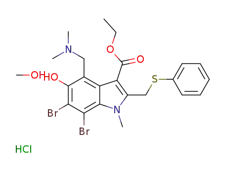 (6,7-dibromo-3-ethoxycarbonyl-5-hydroxy-1-methyl-2-phenylsulfanylmethyl-1H-indol-4-ylmethyl)-dimethyl-ammonium chloride-methanol solvate