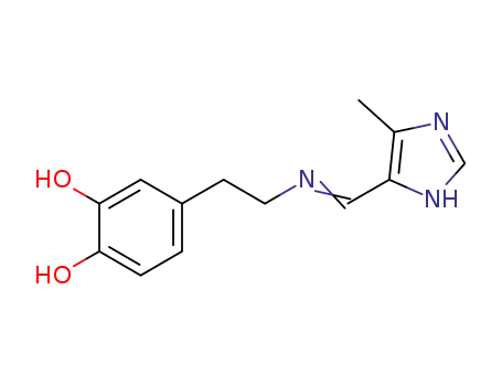 Molecular Structure of 1363301-25-0 (4-(2-(((4-methyl-1H-imidazol-5-yl)methylene)amino)ethyl)benzene-1,2-diol)