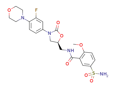 Molecular Structure of 1390617-37-4 (5-(aminosulfonyl)-N-(S)-[[3-[3-fluoro-4-(morpholin-4-yl)phenyl]-2-oxooxazolidin-5-yl]methyl]-2-methoxy benzamide)