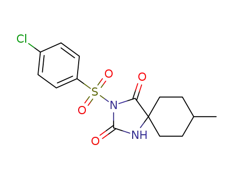 Molecular Structure of 1202159-90-7 (3-(4-chlorophenylsulfonyl)-8-methyl-1,3-diazaspiro[4.5]decane-2,4-dione)