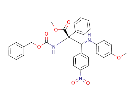 Molecular Structure of 1309440-27-4 (benzyl 1-(methoxycarbonyl)-2-(4-methoxyphenylamino)-2-(4-nitrophenyl)-1-phenylethylcarbamate)