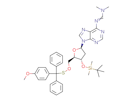 Molecular Structure of 1082489-79-9 (3'-O-(tert-butyldimethylsilyl)-6-N-[(dimethylamino)methylene]-5'-O-[(4-methoxytrityl)sulfenyl]-2'-deoxyadenosine)