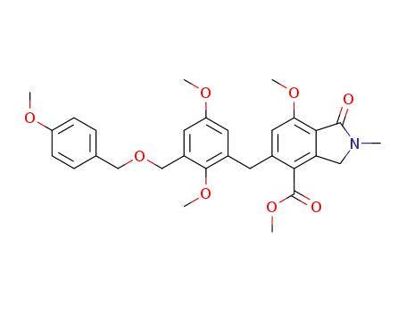 Molecular Structure of 914607-35-5 (methyl 5-{2,5-dimethoxy-3-[(4-methoxybenzyloxy)methyl]benzyl}-7-methoxy-2-methyl-1-oxo-2,3-dihydro-1H-isoindole-4-carboxylate)