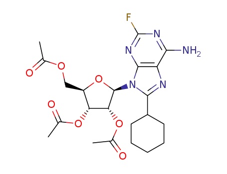 Molecular Structure of 1403611-82-4 ((2R,3R,4R,5R)-2-(acetoxymethyl)-5-(6-amino-8-cyclohexyl-2-fluoro-9H-purin-9-yl)tetrahydrofuran-3,4-diyl diacetate)