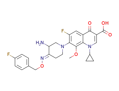 Molecular Structure of 1446946-33-3 (7-[3-amino-4-(4'-fluorobenzyloxyimino)piperidin-1-yl]-1-cyclopropyl-6-fluoro-8-methoxy-4-oxo-1,4-dihydroquinoline-3-carboxylic acid)