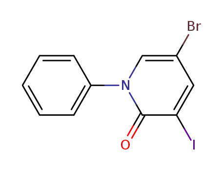 Molecular Structure of 381233-76-7 (2(1H)-Pyridinone, 5-broMo-3-iodo-1-phenyl-)