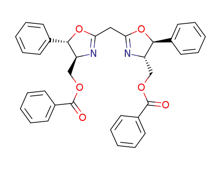 Molecular Structure of 1453106-66-5 (((4S,4'S,5S,5'S)-2,2'-methylenebis(5-phenyl-4,5-dihydrooxazol-4,2-diyl))bis(methylene)dibenzoate)