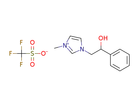 Molecular Structure of 1448544-00-0 (1-(2-hydroxy-2-phenylethyl)-3-methyl-1H-imidazol-3-ium trifluoromethanesulfonate)