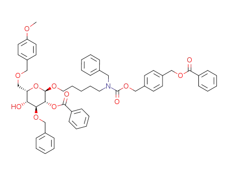 4-(phenylcarboxymethyl)benzyl N-benzyl N-(5-(2-O-benzoyl-3-O-benzyl-6-O-para-methoxybenzyl-α-L-idopyranosyloxy)pentyl)carbamate