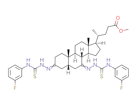 Molecular Structure of 1410795-81-1 (methyl (5β)-3,7-bis[2-[[(3-fluorophenyl)amino]thioxomethyl]hydrazinylidene]-cholan-24-oate)