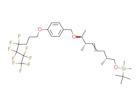 Molecular Structure of 780772-21-6 (tert-Butyl-{(E)-(2R,6S,7S)-2,6-dimethyl-7-[4-(4,4,5,5,6,6,7,7,7-nonafluoro-heptyloxy)-benzyloxy]-oct-4-enyloxy}-dimethyl-silane)