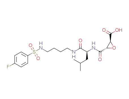 Molecular Structure of 1448428-94-1 ((2S,3S)-3-((S)-1-(4-(4-fluorophenylsulfonamido) butylamino)-4-methyl-1-oxopentan-2-ylcarbamoyl)oxirane-2-carboxylic acid)