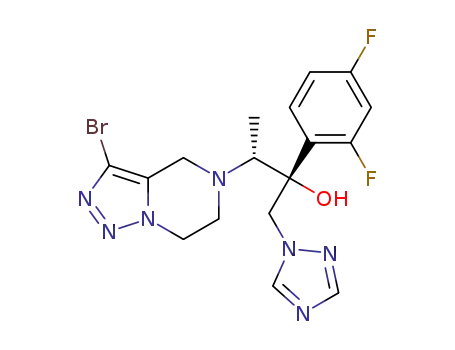 Molecular Structure of 1575607-48-5 ((2R, 3R)-3-(3-bromo-6,7-dihydro-[1,2,3]triazolo[1,5-a]pyrazin-5(4H)-yl)-2-(2,4-difluorophenyl)-1-(1H-1,2,4-triazol-1-yl)butan-2-ol)