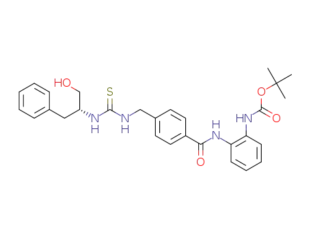Molecular Structure of 1448350-45-5 (tert-butyl N-(2-{4-[({[(2R)-1-hydroxy-3-phenylpropan-2-yl]carbamothioyl}amino)methyl]benzamido}phenyl)carbamate)