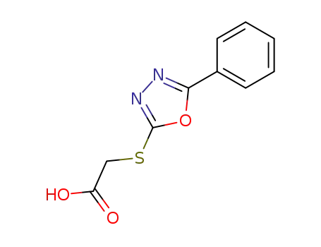 Molecular Structure of 99361-50-9 ((5-PHENYL-[1,3,4]OXADIAZOL-2-YLSULFANYL)-ACETIC ACID)