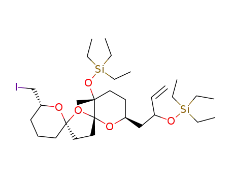 Molecular Structure of 834916-72-2 (Silane,
triethyl[[(2S,5R,6R,8R,10R)-2,3,4,5-tetrahydro-10-(iodomethyl)-5-meth
yl-2-[2-[(triethylsilyl)oxy]-3-butenyl]-1,7,9-trioxadispiro[5.1.5.2]pentadec-
5-yl]oxy]-)