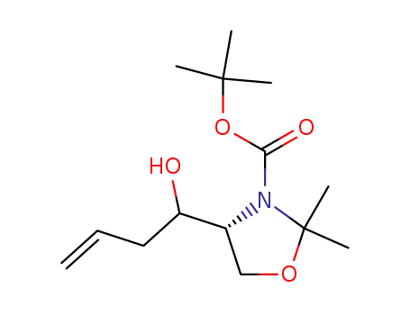 Molecular Structure of 220317-60-2 (1,1-dimethylethyl (4R)-(1'-hydroxy-3'-butenyl)-2,2-dimethyl-3-oxazolidinecarboxylate)