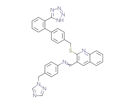 Molecular Structure of 1599479-49-8 ({2-[2'-(1H-tetrazol-5-yl)-biphenyl-4-ylmethylsulphanyl]-quinolin-3-ylmethylene}-(4-[1,2,4]triazol-1-ylmethyl-phenyl)-amine)