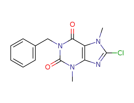 Molecular Structure of 1228-88-2 (1H-Purine-2,6-dione,
8-chloro-3,7-dihydro-3,7-dimethyl-1-(phenylmethyl)-)