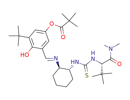 Molecular Structure of 462632-54-8 (3-[[[(1R,2R)-2-[[[[(1S)-1-[(Dimethylamino)carbonyl]-2,2-dimethylpropyl]amino]thioxomethyl]amino]cyclohexyl]imino]methyl]-5-(1,1-dimethylethyl)-4-hydroxyphenyl  2,2-dimethylpropanoate)