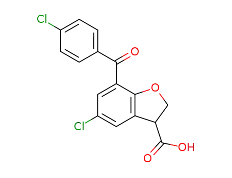 Molecular Structure of 93669-88-6 (3-Benzofurancarboxylic acid, 5-chloro-7-(4-chlorobenzoyl)-2,3-dihydro-)