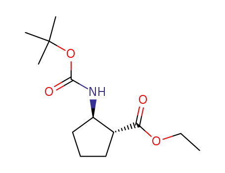 Molecular Structure of 245115-20-2 (Cyclopentanecarboxylic acid, 2-[[(1,1-dimethylethoxy)carbonyl]amino]-, ethyl ester, (1R,2R)-)