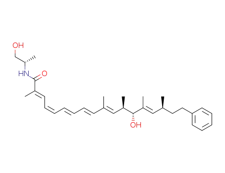 Molecular Structure of 140695-42-7 (2,4,6,8,10,14-Octadecahexaenamide,13-hydroxy-N-[(1S)-2-hydroxy-1-methylethyl]-2,10,12,14,16-pentamethyl-18-phenyl-,(2E,4Z,6E,8E,10E,12R,13R,14E,16S)-)