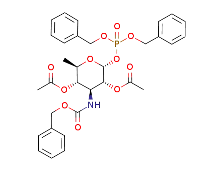 Molecular Structure of 214918-34-0 (Acetic acid (2R,3R,4S,5S,6R)-5-acetoxy-4-benzyloxycarbonylamino-2-(bis-benzyloxy-phosphoryloxy)-6-methyl-tetrahydro-pyran-3-yl ester)