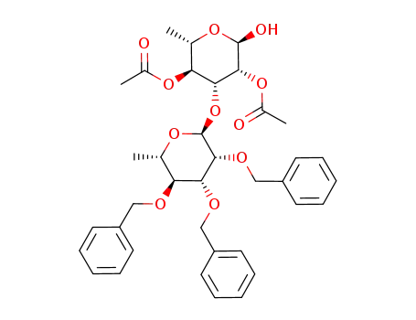 Molecular Structure of 197916-17-9 ((2,3,4-tri-O-benzyl-α-L-rhamnopyranosyl)-(1->3)-2,4-di-O-acetyl-α-L-rhamnopyranose)