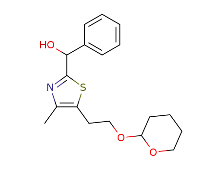 Molecular Structure of 184045-20-3 (2-Thiazolemethanol,
4-methyl-a-phenyl-5-[2-[(tetrahydro-2H-pyran-2-yl)oxy]ethyl]-)