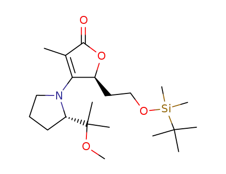 Molecular Structure of 175551-66-3 ((S)-5-[2-(tert-Butyl-dimethyl-silanyloxy)-ethyl]-4-[(S)-2-(1-methoxy-1-methyl-ethyl)-pyrrolidin-1-yl]-3-methyl-5H-furan-2-one)