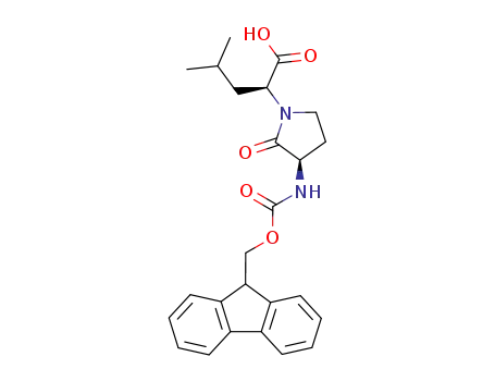 Molecular Structure of 145484-45-3 (1-Pyrrolidineaceticacid,3-[[(9H-fluoren-9-ylmethoxy)carbonyl]amino]-alpha-(2-methylpropyl)-2-oxo-,[S-(R*,S*)]-(9CI))