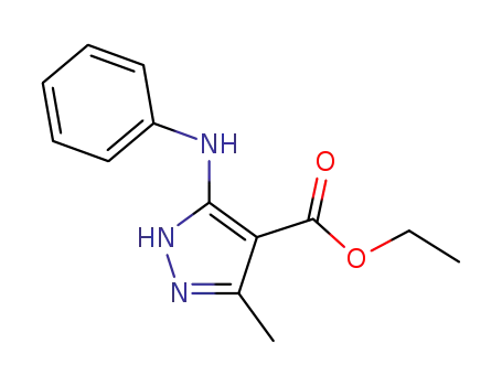Molecular Structure of 4501-60-4 (1H-Pyrazole-4-carboxylic acid, 3-methyl-5-(phenylamino)-, ethyl ester)
